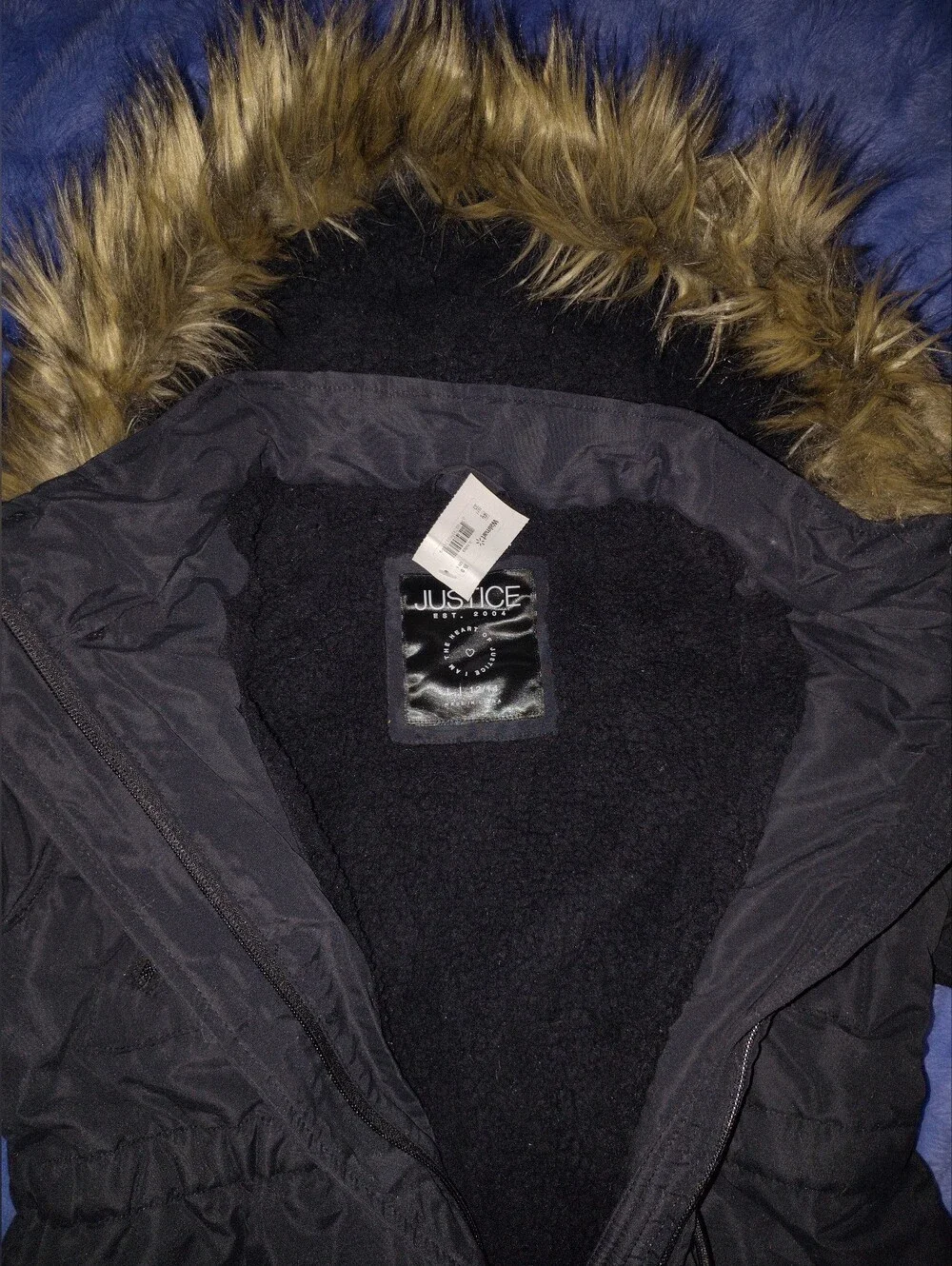 Justice Black Puffer Coat with Faux Fur Trim